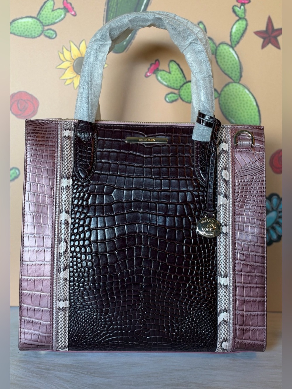 GORGEOUS RARE Brahmin Caroline Mellow Rose Jessamine Purples snake FIRM NWT